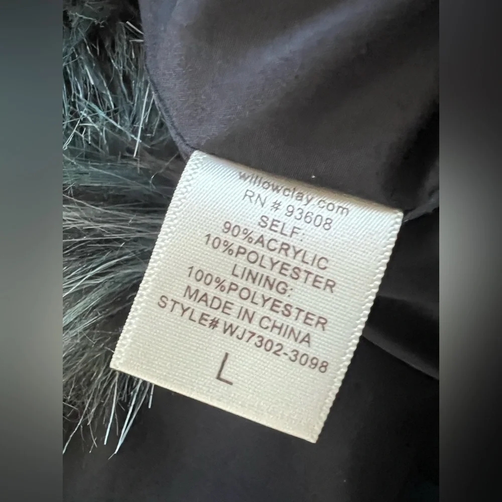 Willow And Clay Faux Fur Coat Teal Gray Multi Color Open Front Jacket Boho - Picture 10 of 12